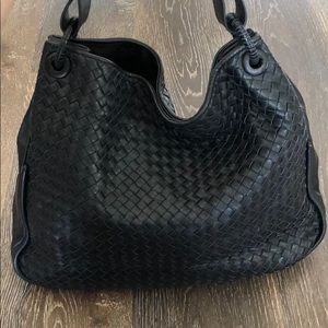 Black soft woven leather shoulder bag